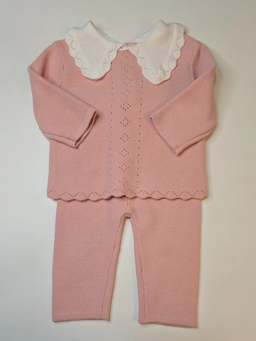 Little Me Pink Knit Set with White Peter Pan Collar